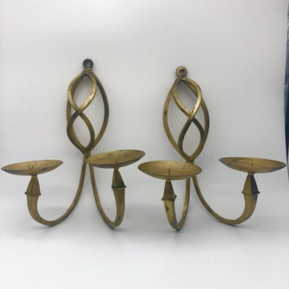 Set Of 2 Vintage Hold Wrought Iron Wall Sconces Scroll Pillar - Picture 9 of 9